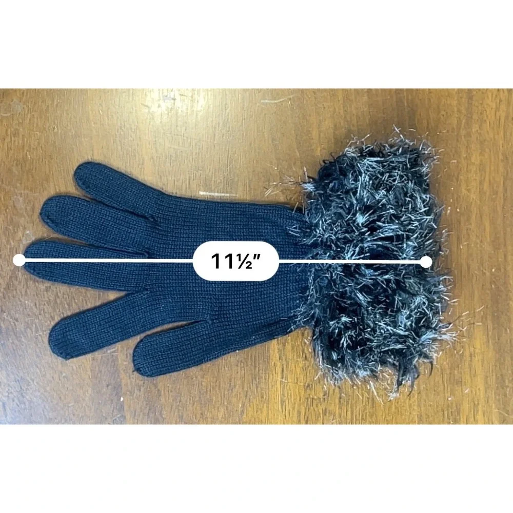 Dillard's Black Knit Gloves Faux Fur Cuff Women's One Size Winter Cold Weather